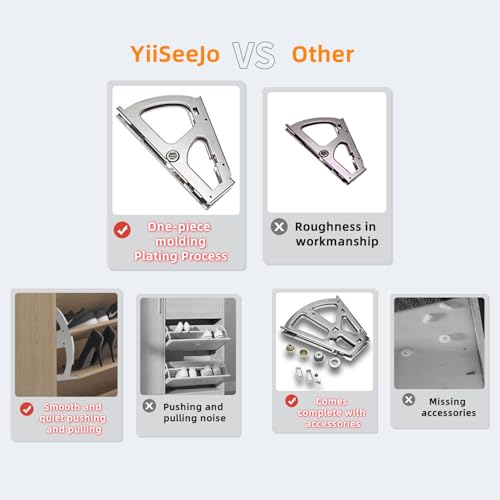 1 Layers Shoes Drawer Cabinet Hinges 1 Pair, Stainless Steel Shoe Cabinet Replacement Fittings for Kitchen Living Room (Silver)