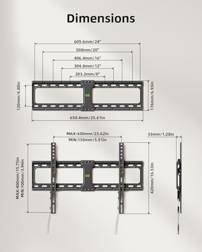 USX MOUNT TV Wall Mount,Low Profile TV Mount for Most 42-95 Inch Flat Screen Televisions,Max VESA 600x400mm Fixed Wall Mount Bracket Holds up to 132 lbs,Fits 16"/18"/24" Studs - size: 42-95 inch