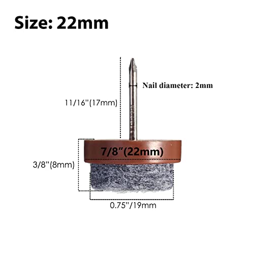 40pcs Round Heavy Duty Nail-on Felt Pad for Furniture Chair Table Leg Feet Floor Protectors Slide Smoothly (Brown, Pad Diameter 22mm) - color: Brown 22mm(40 Pcs)
