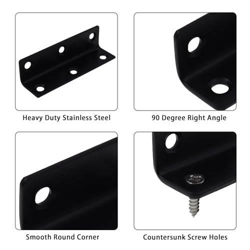 Long L Bracket,ULIFESTAR Black Corner Brace Brackets,Stainless Steel Corner Brackets,Heavy Duty Shelf Bracket,Metal Right Angle Bracket for Wood,80*20mm/3.15*0.79'' 8 PCS - size: 80*20mm/3.15*0.79''