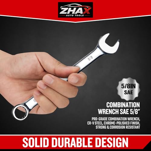 zhax 5/8" SAE Combination Wrench, 12 Point Box End, 15 Degree Offset Design, Mirror Polish Finish, Forged CR-V Steel, Hand Tools for Mechanics, Ideal for Auto and Home Repair - size: 5/8"