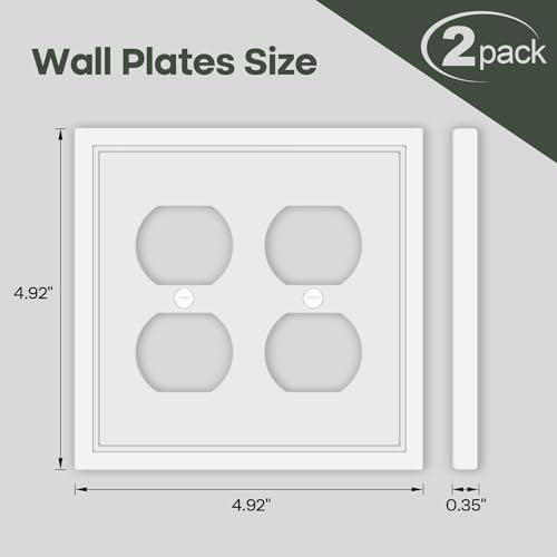 White Classic Decorative Double Outlet Cover Wall Plate - 2 Pack - size: 2 Gang Double Outlet