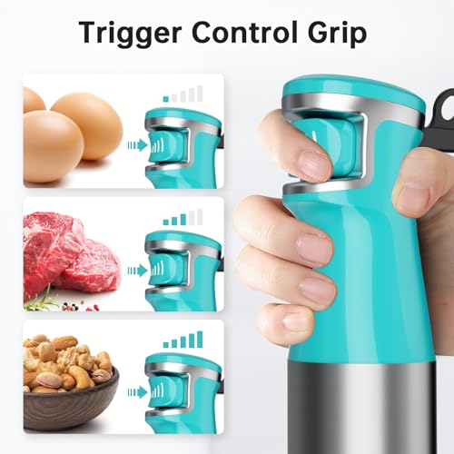Turelar Immersion Blender Handheld 5 in 1 Hand Blender Set 1100W Heavy Duty - color: Cyan Blue, size: 5 in 1