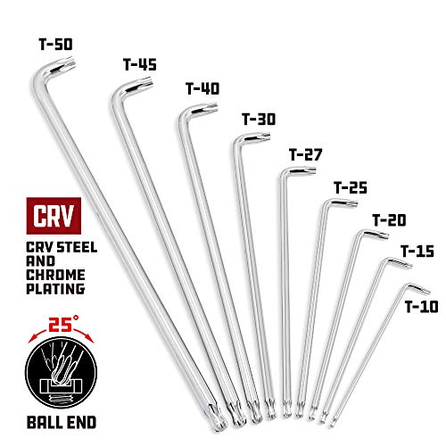Powerbuilt 9 Piece Star Stubby Long Arm Ball End Hex Key Wrench Set, Allen Hex Key Wrench, Extra Long Arm, Ball End, size T10 to T50-240101 - style: Star