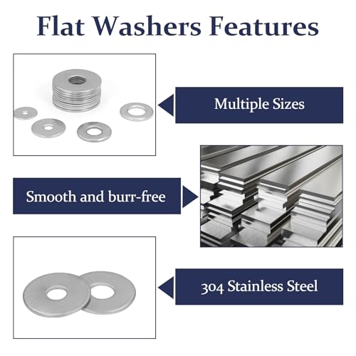 ZQZ 290Pcs Stainless Steel Flat Washers Assortment Kit;Fender Washer M3-M12 - size: 15 Sizes 290 Pieces