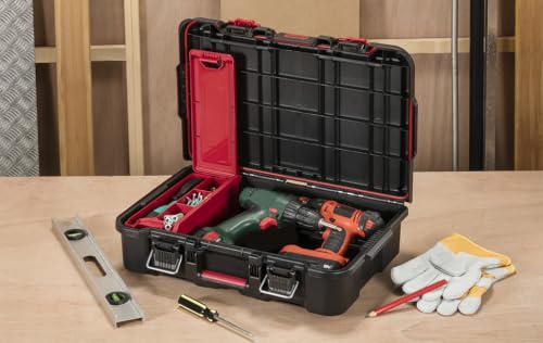 Keter Stack N' Roll Power Tool Case with Removable Dividers - color: Black/Red, size: Power Tool Organizer