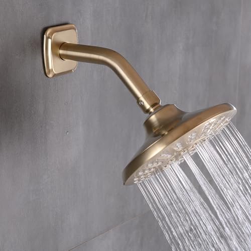 TRUSTMI Gold Shower Arm with Flange, Champagne Bronze 6 Inch Angled Shower Arm, Wall Mount, Curved Rainfall Showerhead Extension, Stainless Steel - color: Champagne Brozne