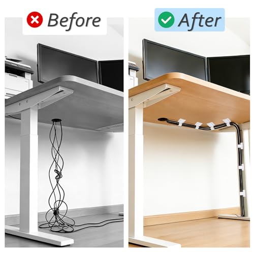 Cable Management Under Desk Detachable Cable Straps, White, 20 Pack - color: White