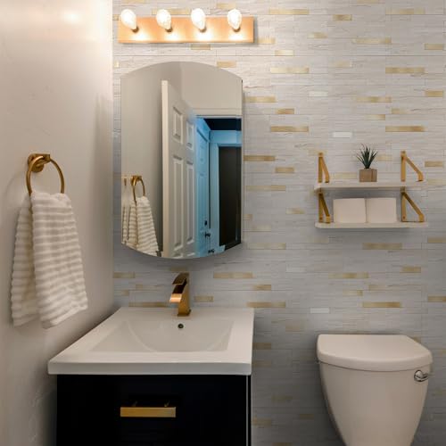 StyloVue 20 Sheets Peel and Stick Backsplash for Kitchen, Pearl White Sandstone with Metal Gold Look Stick on Tile Upgrade Your Kitchen Backsplash, RV, Fireplace - color: Pearl White Sandstone With Metal Gold