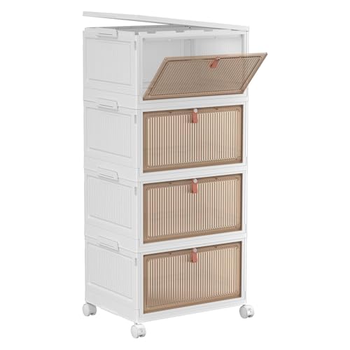YFXCVSL 4 Tier Plastic Storage Bins with Lid 32QT, Stackable Storage Bins - size: 4-Tier 32QT