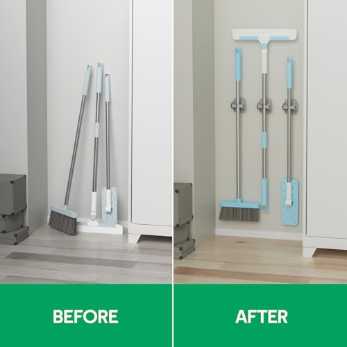 reliahom Broom Holder Wall Mount Mop Grippers organizer wall hanging, 3Pack - color: Gray, size: 3 Pack 1Rack