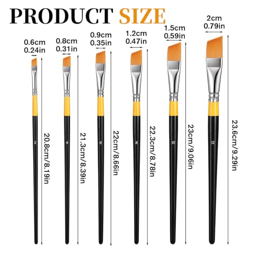 6PCS Small Angled Paint Brushes for Craft Detail Trim, 6 Sizes Flat Angular