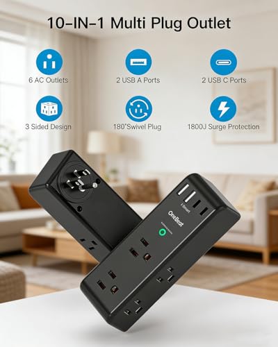 2 Pack Surge Protector Outlet Extender, Rotating Plug USB Wall Outlet,Black - color: Black, size: 2C2A, 2 Pack