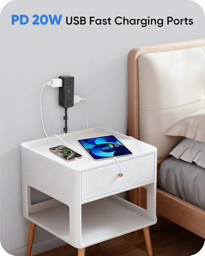 Electrical Outlet Extender Stick, Features 4 USB & 6 Outlets - color: Black, size: 39in