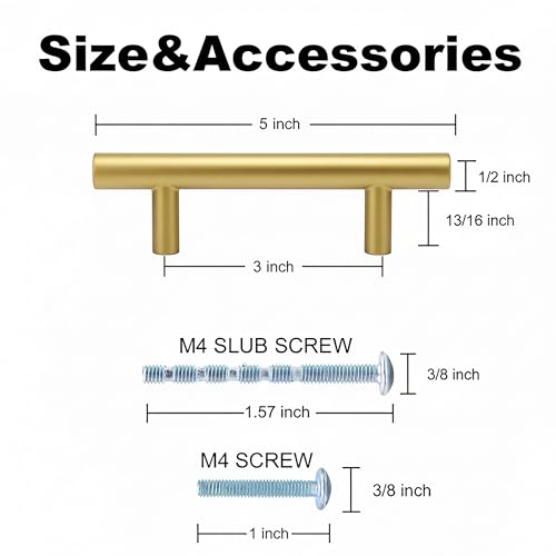 35 Pack | Champagne Bronze Gold Cabinet Pulls, German Krupp Stainless Steel Pulls, CNC Precision ±0.01mm, Family Kitchen Renovation Set, Durable and Unified Look, 5 Inch Length, 3 Inch Hole Center - color: Brushed Gold, size: 3 inch Hole Center