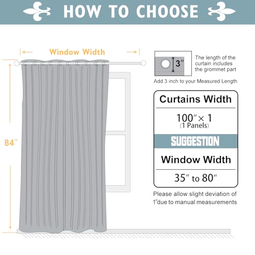 ChrisDowa Room Divider Curtains 84 Inches Long Sliding Door Curtain 1 Panel - color: Dark Grey, size: 100"W x 84"L (Pack of 1)