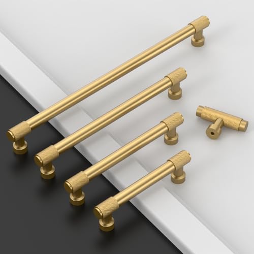 Amerdeco 10 Pack Champagne Bronze Knurled Cabinet Pulls 3 Inch(76mm) Hole Center Kitchen Cabinet Handles Drawer Pulls Cabinet Hardware ZH034 - color: Champagne Bronze, size: 3"/76MM Hole Center