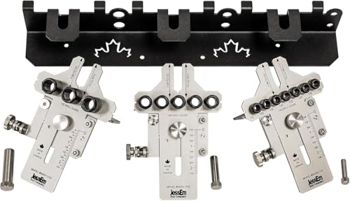 JessEm 08358 Seasoned Pro Stainless Steel Dowelling Jig Complete Kit with 1/4", 3/8" and 1/2" Guides, Three Angle Bases, Wall Bracket, Precision Woodworking Joinery Tool