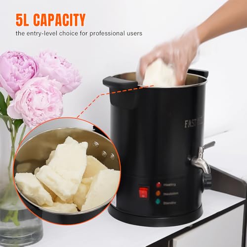 FAST MELT 5 Liter Wax Melter for Candle Making, Electric Wax Melting Pot with Easy Pour Spout & 30-110C Temp Control, Easy Clean for Home Candle Business Starter (Heat Gun + Gloves + Measuring Cup)