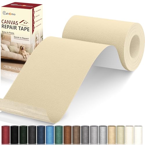 Cahomo Canvas Repair Tape 4x70 inch, Self Adhesive Canvas Fabric Tape, Canvas Fabric Patch Tape Kit, Fabric Repair Tape for Canvas Sofas, Headboards, Chairs, Curtains - Beige - color: Beige, size: 4x70 inch