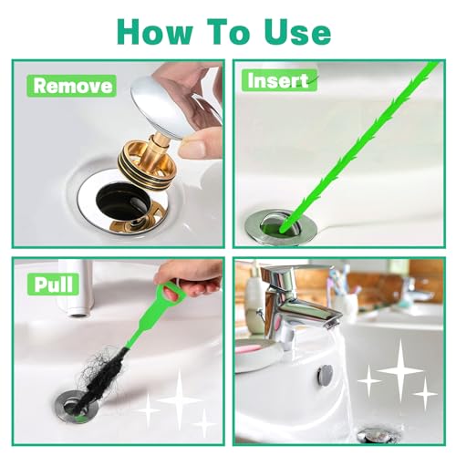 Drain Snake Hair Drain Clog Remover - 4 Pack Shower Sink Unclogger Tool - color: Green, style: 4 Pack