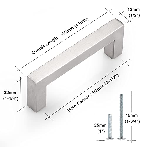 Probrico(10 Pack Square Stainless Steel Cabinet Pulls in Brushed Nickel 3-1/2 inch Hole Center, 4 Inch Total Length T Bar Kitchen Bathroom Drawer Hardware,Contemporary Dresser Closet Pulls - color: Brushed Nickel, size: hole center 3-1/2"