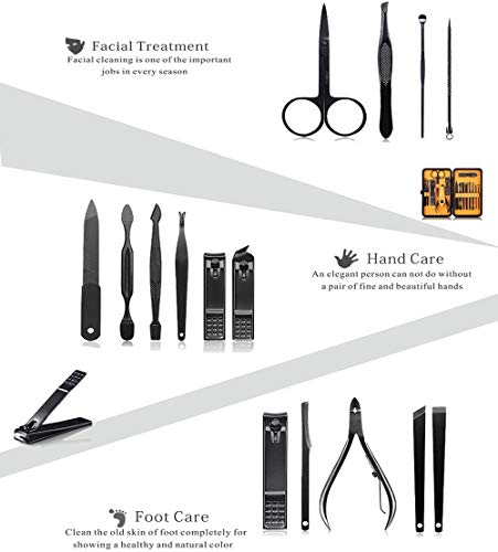Professional Stainless Steel Nail Clipper Travel & Grooming Kit Nail Tools Manicure & Pedicure Set of 15pcs with Luxurious Case (Black/Yellow) - color: Black/Yellow