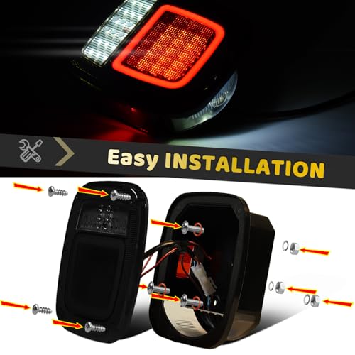 2Pcs Square Smoked Lens LED Halo Brake Stop Running/Reverse/License Plate/Clearance marker Combination tail Lights, Universal Fit for 1979-2006 Wrangler TJ/YJ/CJ5/CJ7, Trucks, Trailers