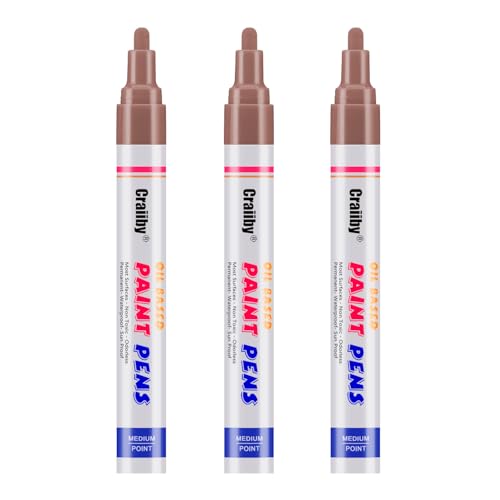 Brown Paint Markers, 3 Pack Oil-Based Waterproof Quick Dry Permanent Paint Pen Set for Rocks Painting, Wood, Fabric, Plastic, Canvas, Glass, Mugs, Metal, Tire, Stone, DIY Craft - color: Brown