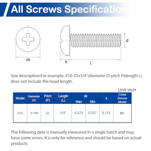 60Pcs #10-32 x 3/4" Phillips Pan Head Machine Screws, UNF Fully Threaded - size: #10-32 x 3/4"