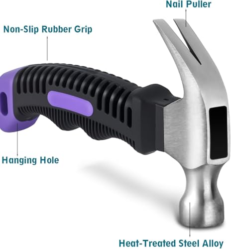 8 oz Small Claw Hammer - Mini Hammer for Women&Kids - Little Hammer for Household Projects, Woodworking & DIY Tasks - style: Purple