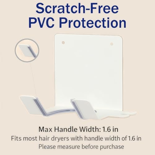 Hair Dryer Holder, Blow Dryer Holder Wall Mounted Hair Tool Organizer Self Adhesive Hair Dryer Holder Wall Mount, Compatible for HairDryer Holder for Bathroom White - color: White
