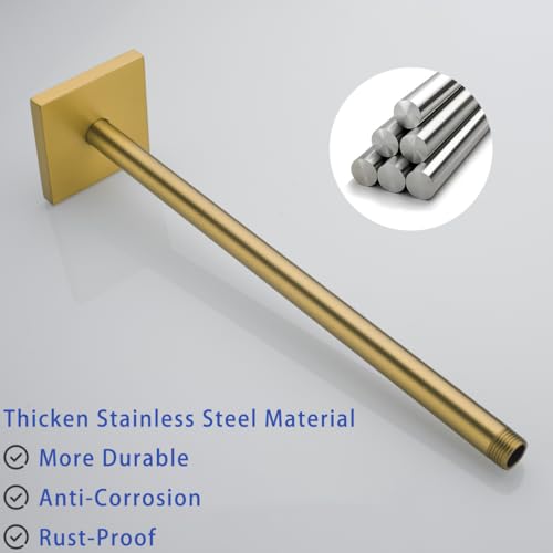 16 inches Brass Wall Shower Extension Arm Mounted Bathroom Rainfall Head Elbow Bracket Pipe Bath Tube Bathroom Hardwares Accessories Champagne Bronze,SW-91038-16CB-SQ. - color: Right Angled Square Flange-16" Champagne Bronze
