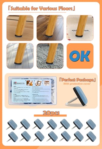 Teflon Furniture Sliders, 20pcs 1inch Square Furniture Glides with Nail for Carpet Tile Hardwood (Grayish Blue) - size: 1 inch Square