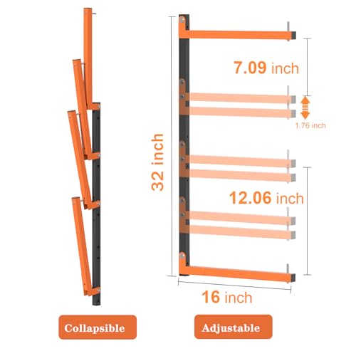 Lumber Storage Rack Wall Mount, Foldable 4-Level Wood Storage Rack - size: A-2 Pack