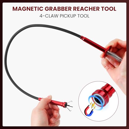 Flexible Grabber Tool, Magnetic 4-Claw Gripper (24", Red) - size: Red Magnetic
