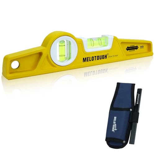 MELOTOUGH 10 Inch Die-Cast Aluminum Magnetic Torpedo Level,Small Magnetic Level for Construction,Carpentry,Scaffolding,Torpedo Level with Rare Earth Magnet,Pencil and Holster,Yellow - color: Yellow-1pcs