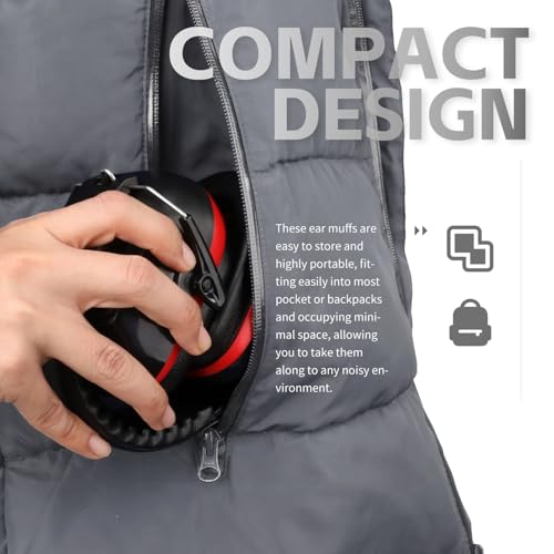 MaxWorks Safety Ear Muffs NRR 26dB Noise Reduction Hearing Protection Foldable and Adjustable Ear Defenders for Construction Shooting and Loud Environments (51073)