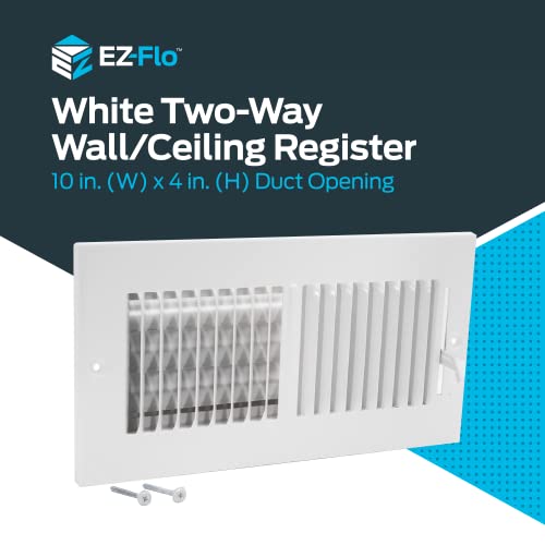 EZ-FLO 10 x 4 Inch (Duct Opening) Air Vent Cover for Wall or Ceiling, Two-Way Ventilation Register, Solid Steel HVAC Register Cover, White, 61609 (Pack of 2) - size: 10 in. x 4 in. (Pack of 2)