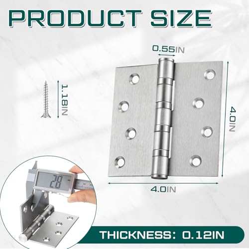 24 Pack Silver 4'' Ball Bearing Door Hinges, 4 x 4 Inch Exterior Door Hinge - color: Silver