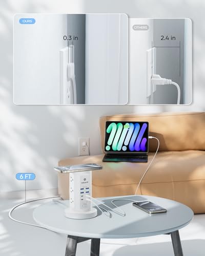 Kakyanill 30W USB Charging Station, Power Strip Tower with 9 AC 8 USB - color: White&Grey