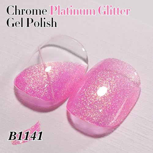 Double Rhythm 15ML Glitter Gel Polish Shimmer Reflective Holographic Color Magnetic for Nail Art Salon DIY at Home (Hot Pink-B1141) - color: Pink