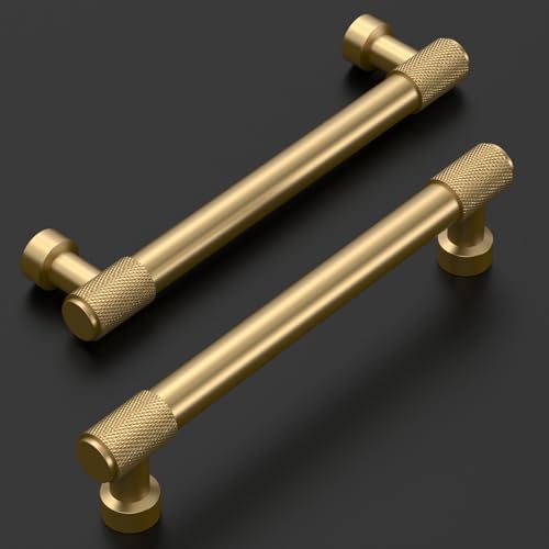 Amerdeco 10 Pack Champagne Bronze Knurled Cabinet Pulls 5 Inch(128mm) Hole Center Kitchen Cabinet Handles Drawer Pulls Cabinet Hardware ZH034 - color: Champagne Bronze, size: 5"/128MM Hole Center