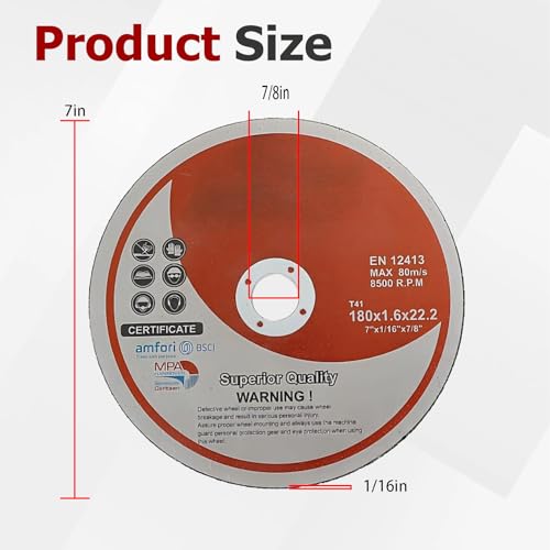 findmall 100 Pack 7" x1/16 x7/8" Cut-Off Wheel - Metal & Stainless Steel Cutting Discs - size: 100pcs 7"*1/16"*7/8"