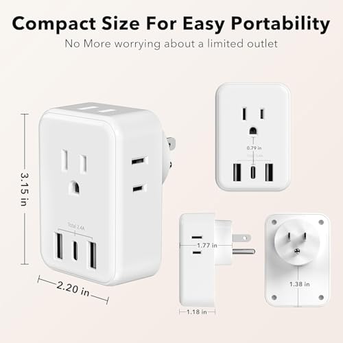 BN-LINK Multi Plug Outlet Extender 2 Pack, Outlet Splitter with 4 Outlet and 3 USB Ports (1 USB C), 4-Sided Multiple Plug Expander for Travel Kitchen Dorm Room Cruise Ship Essentials, White - size: 2pack-4 Outlets(USB)