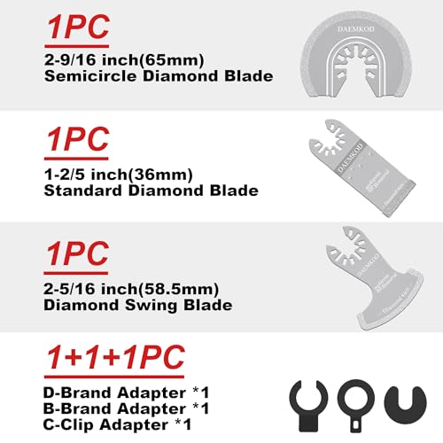 3 Pcs Diamond Oscillating Tool Blades, Professional Multi-tool Blades Kit for Grout Removal, Concrete, Bricks and Tiles - size: B-3 PCS