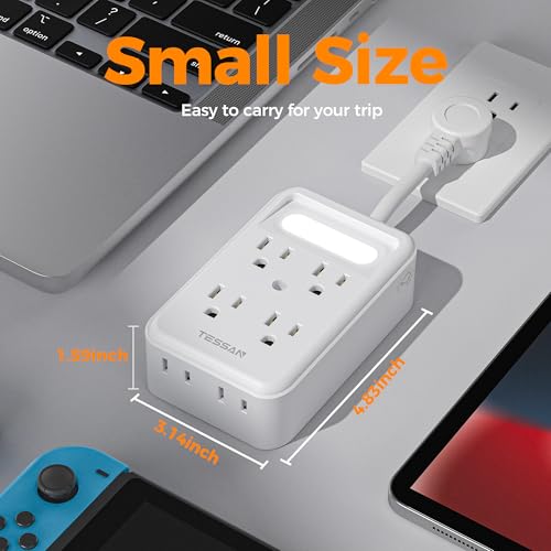 TESSAN Multi Plug Wall Outlet, 6 AC Outlet Extender with 3 USB Ports (2A1C) and Night Light, 3-Sided Multiple Wall Plug Expander，Charging Station for Cruise Travel, Home Office, Dorm Room Essentials