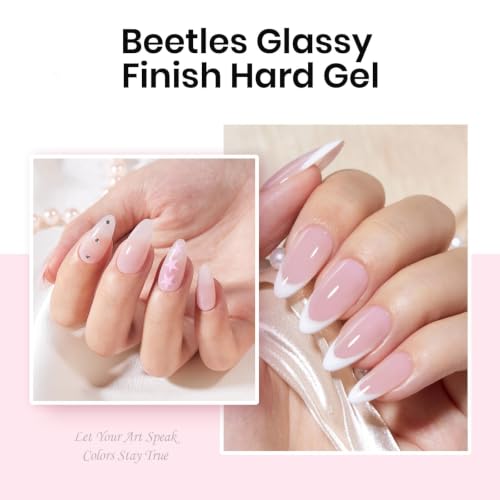 Beetles Hard Gel Nail Extension Kit, 3 Color Builder Gels & Half Cover Tips - color: Clear Nude Glitter Jelly Pink with Long Square Nail Tips 3 x 30 g