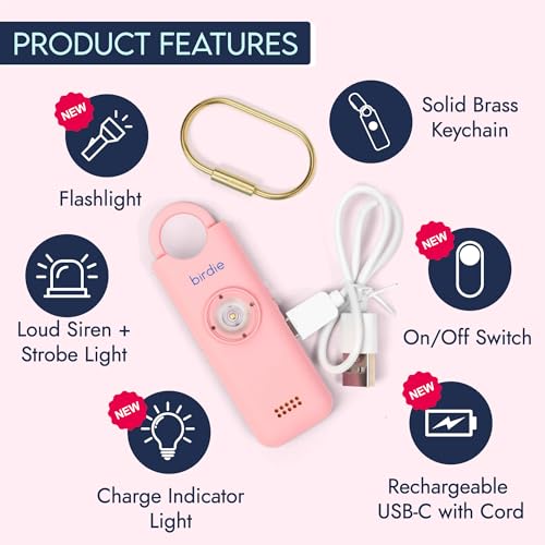 She’s Birdie 3.0 New Version – The Original Personal Safety Alarm for Women by Women–Loud Siren, Flash Light and Rechargeable Battery in a Variety of Colors (Blossom Pink) - color: Blossom Pink