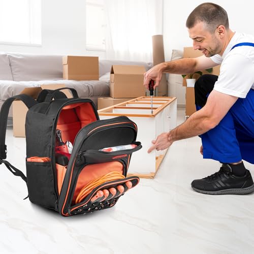 VEVOR Tool Backpack, 49 Pockets, Heavy-duty Tools Storage Organizer Work Bags Backpack with Laptop Compartment & Reinforced Fabric Base, Electrician Jobsite Backpack for Electrician, Repairman - size: 49 Pockets + Non-Rolling